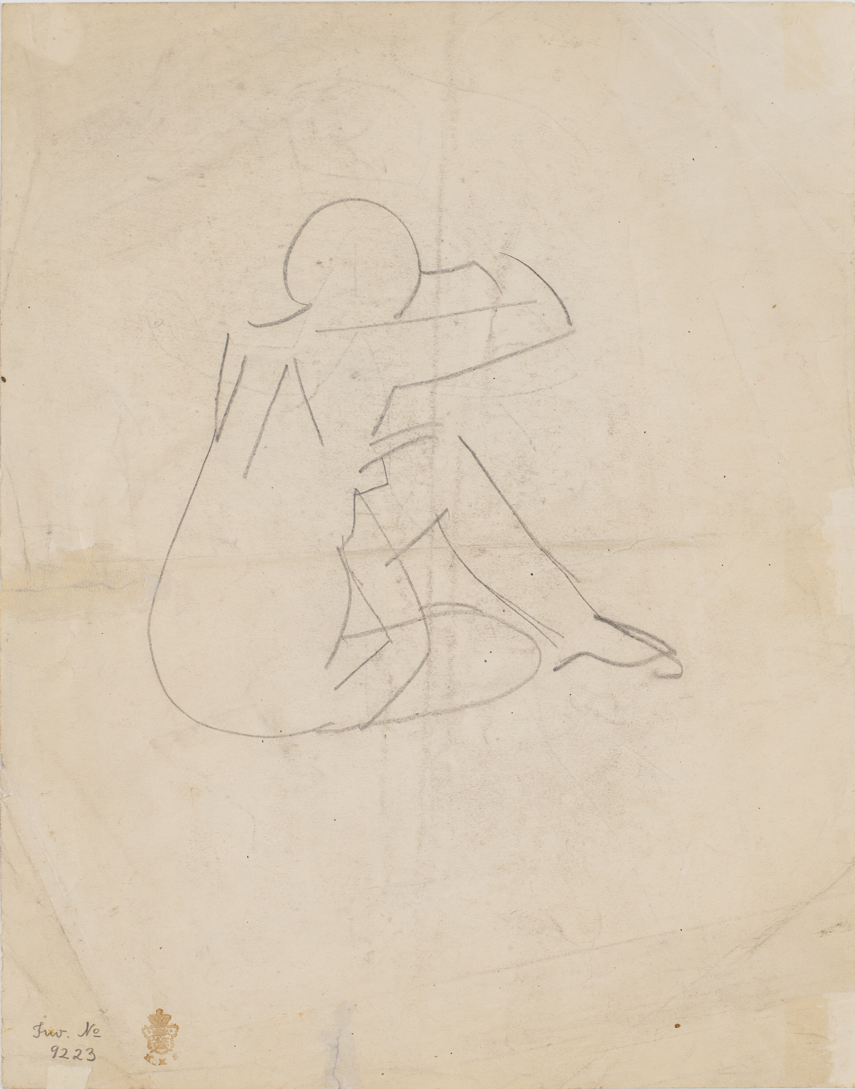 Nøgen kvindelig model siddende på hug